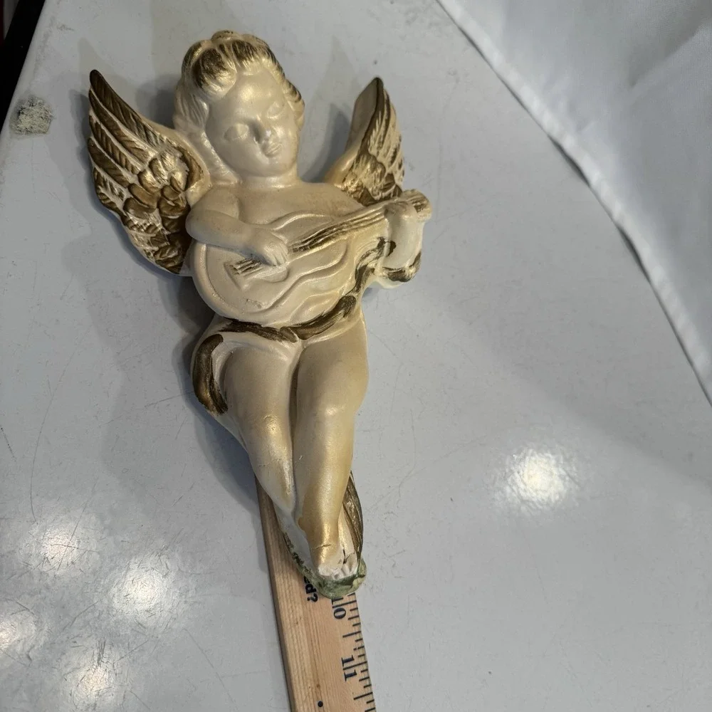 Hand Made Victorian‎ Style Chalkware Cherub Angel Wall Hanger 10x6